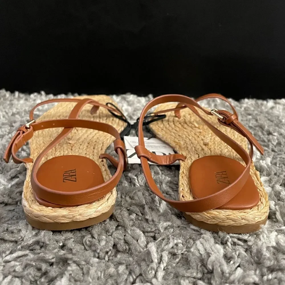 NWT Zara Leather Strap Flat Sandals - Picture 9 of 11